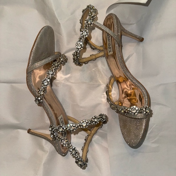 Badgley Mischka Satin Heels in Midnight Blue - Picture 10 of 10